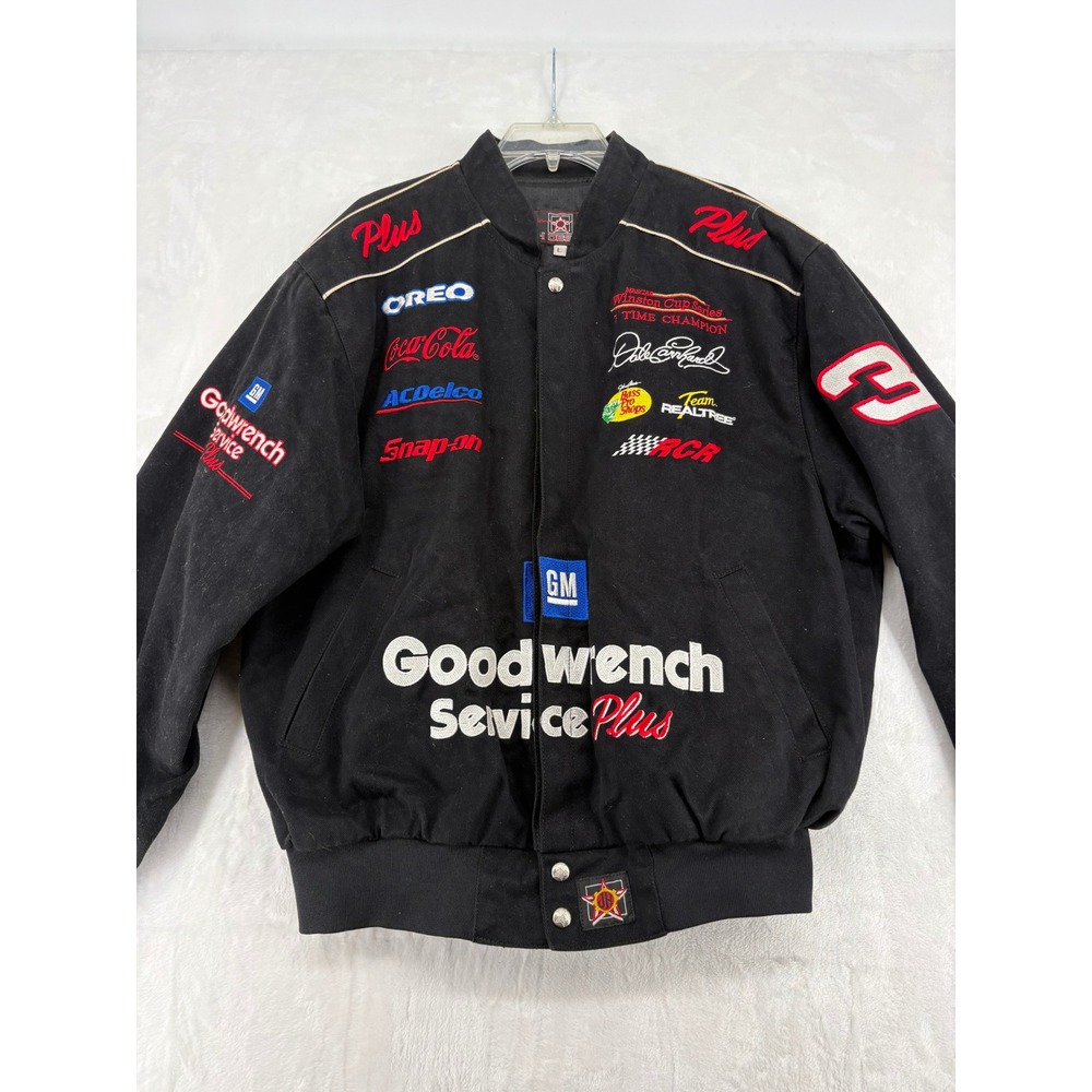 JH Design‎ NASCAR Racing Mens L Jacket Black Dale Earnhardt Goodwrench Service